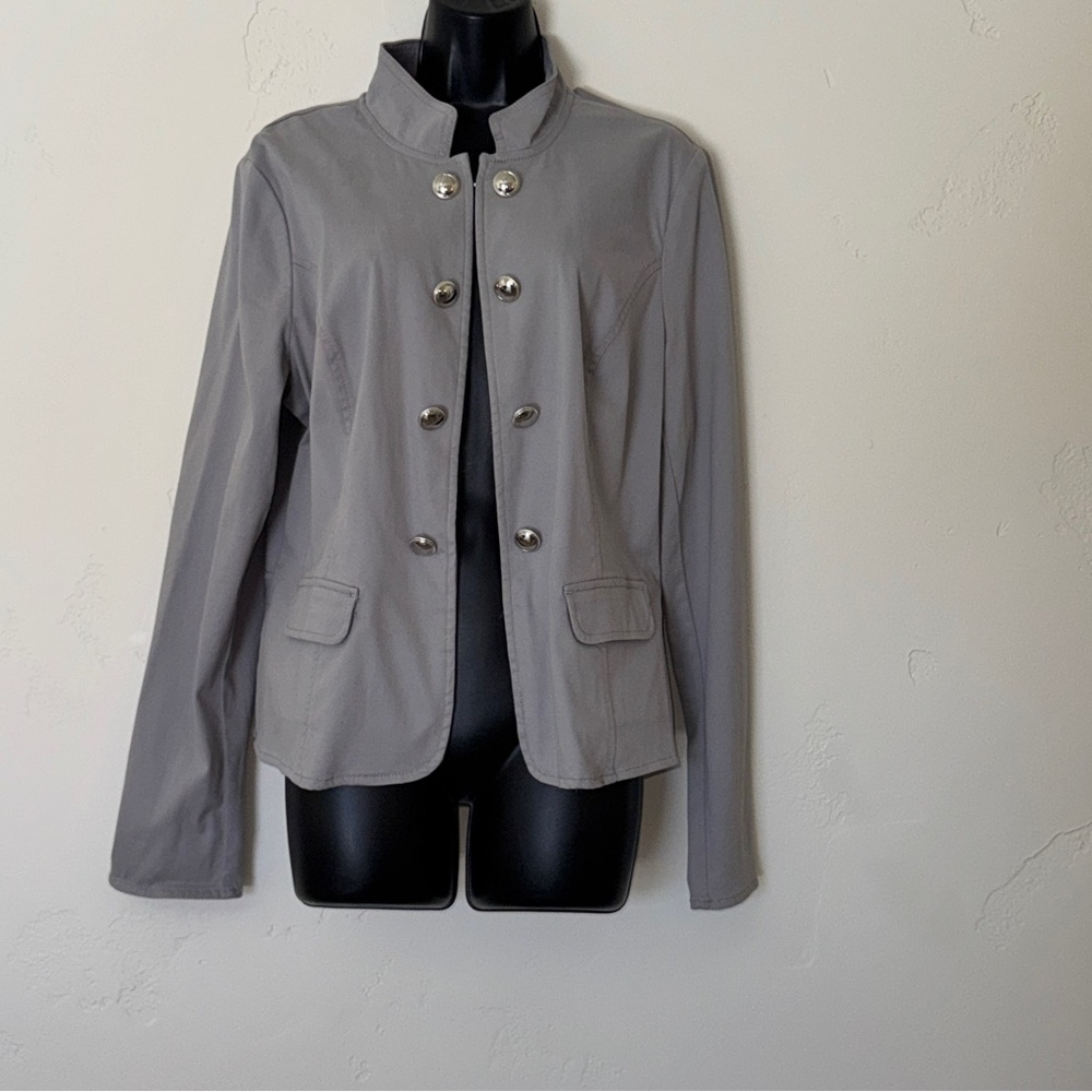 NWT WHBM White House Black Market Grey Military Button Stretch Jacket Size 14_